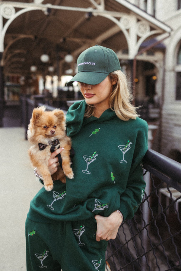 Green dirty martini & olives long sleeve and sweat pant matching set. 